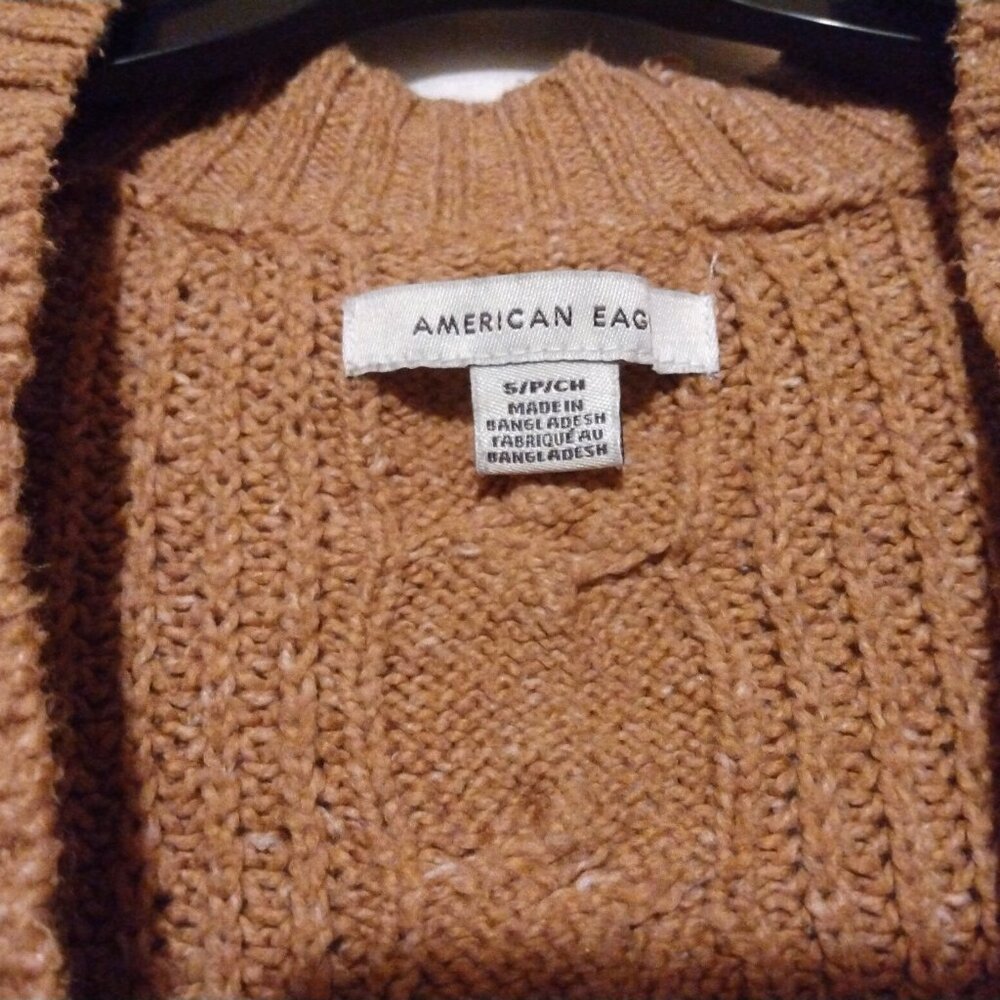 American Eagle Cable Knit Cardigan Brown S Cozycore Cottagecore Preppy Earthy - Picture 4 of 10